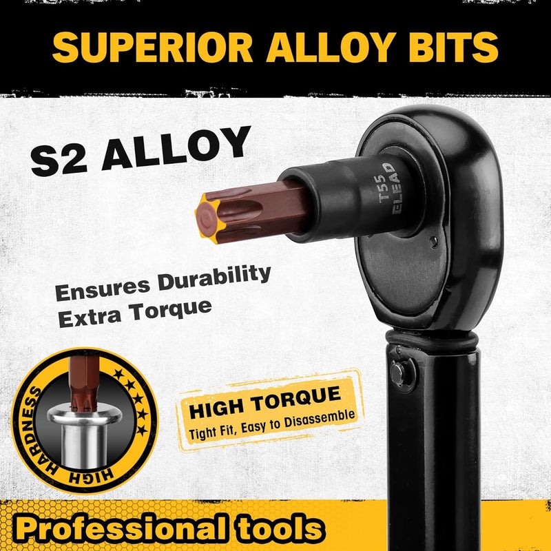 ELEAD 31-Piece Torx Bit Socket Set: Premium CR-V & S2 Alloy Steel, Star T8-T70 & E-Torx E4-E24, High Torque Laser Marked for Automotive Mechanic - Image 2